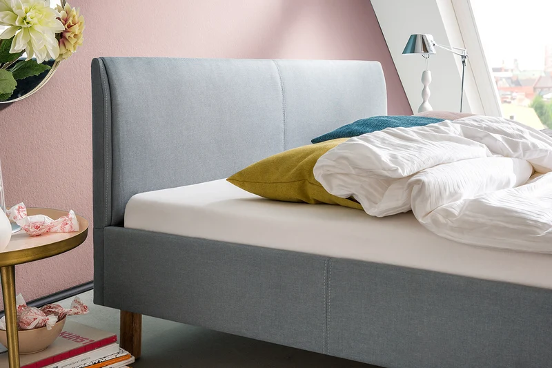 KAWOLA Bett LEO Polsterbett Stoff blau