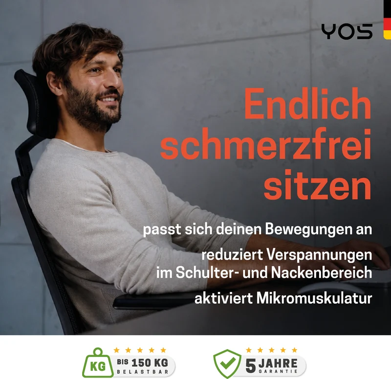 YOS S5 Bürostuhl mit Kopfstütze & Blade Wheels, Schreibtischstuhl