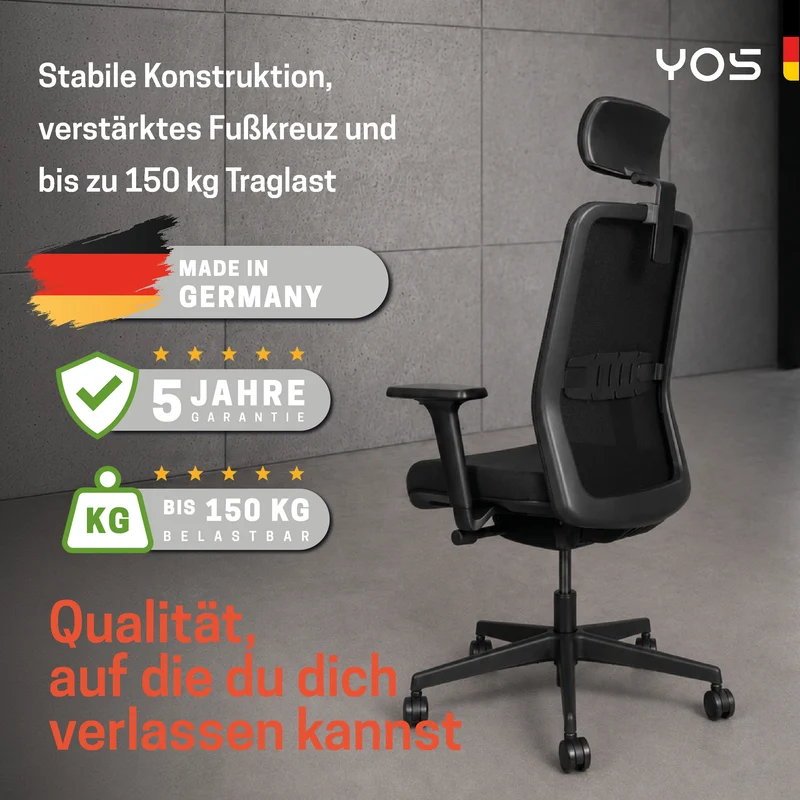 YOS S5 Bürostuhl mit Kopfstütze & Blade Wheels, Schreibtischstuhl