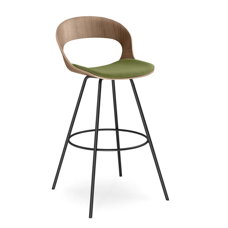 YOS B3 Lotus Design Barhocker | Tresenstuhl | Echtholz Furnier Walnuß | mit Polster