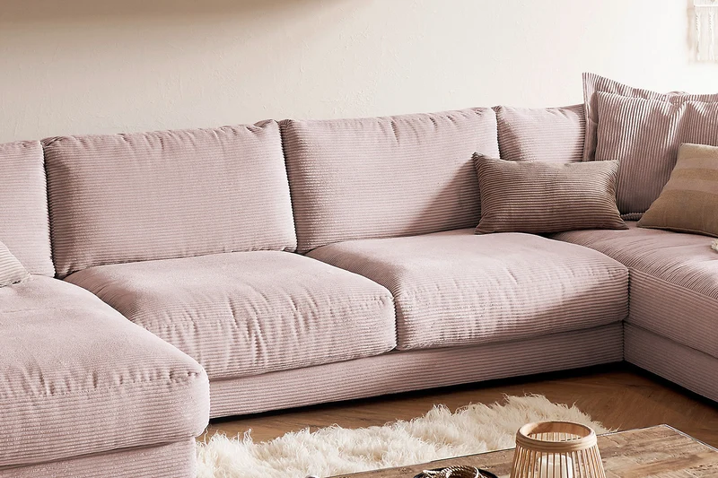 KAWOLA Sofa MADELINE Wohnlandschaft U-Form Cord rosa