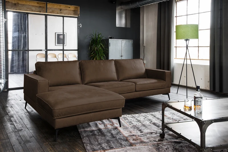 KAWOLA Sofa BLOOM Ecksofa Leder dunkelbraun