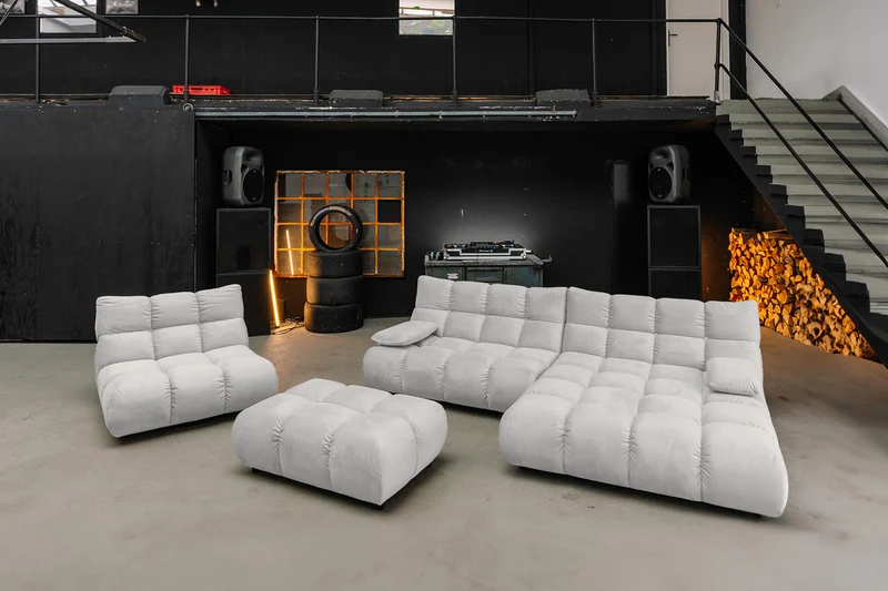 KAWOLA Polsterhocker VIVIEN Hockerbank Velvet silber