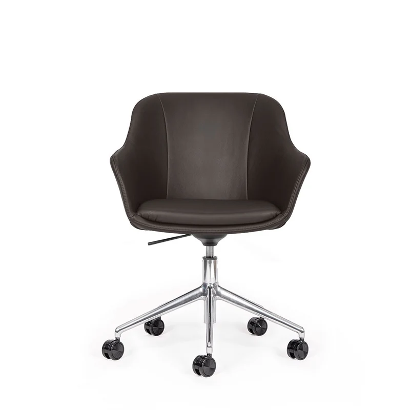 lento Smart Cosy D high Leder | Gestell schwarz & Alu | Konferenzstuhl | Echtleder | Wippfunktion & Rollen