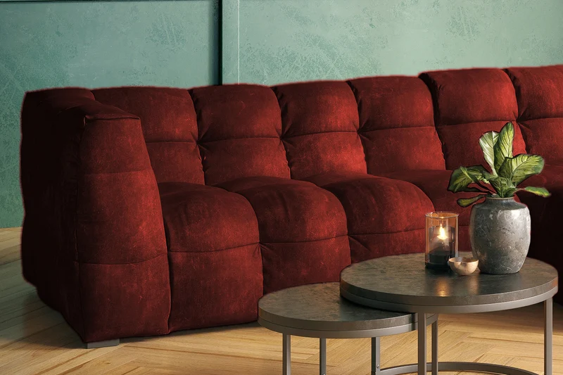 KAWOLA Sofa ROSARIO Ecksofa Velvet bordeaux