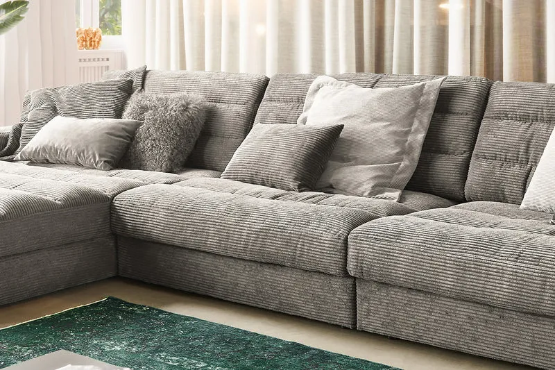 KAWOLA Sofa LANA XL Ecksofa Cord steingrau