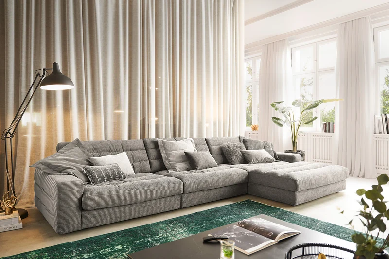 KAWOLA Sofa LANA XL Ecksofa Cord steingrau