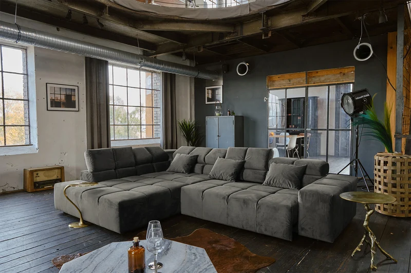KAWOLA Sofa NEVADA Ecksofa Velvet grau