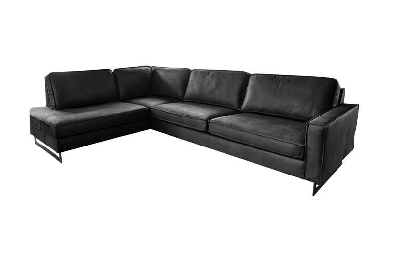 KAWOLA Ecksofa VILNIUS 3-Sitzer mit Recamiere Lederfaserstoff schwarz