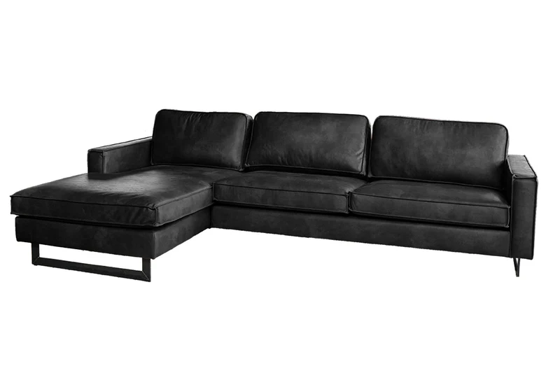 KAWOLA Ecksofa VILNIUS 3-Sitzer mit Longchair Lederfaserstoff schwarz