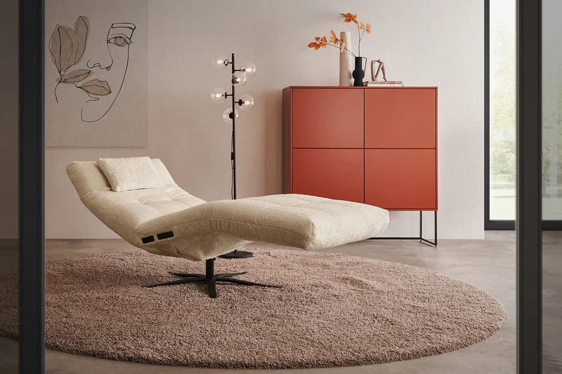 KAWOLA Relaxliege LETICIA motorisch Stoff beige