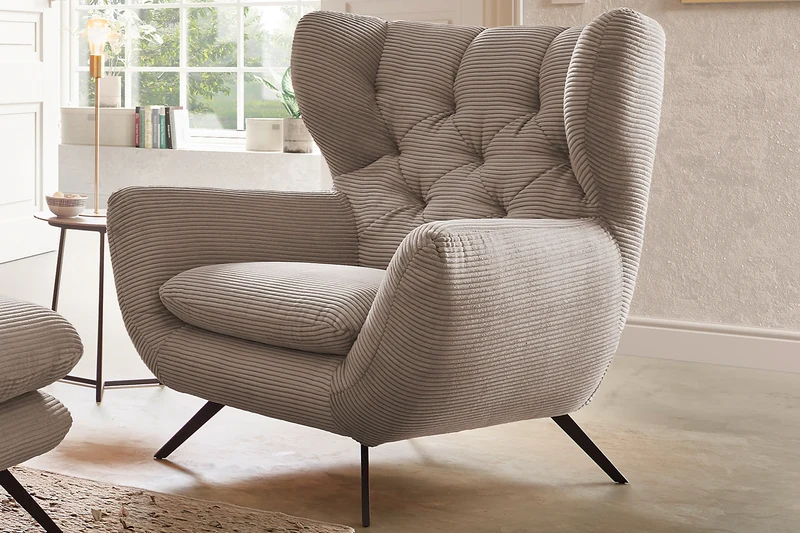 KAWOLA Sessel CHARME Hochlehnsessel Cord taupe