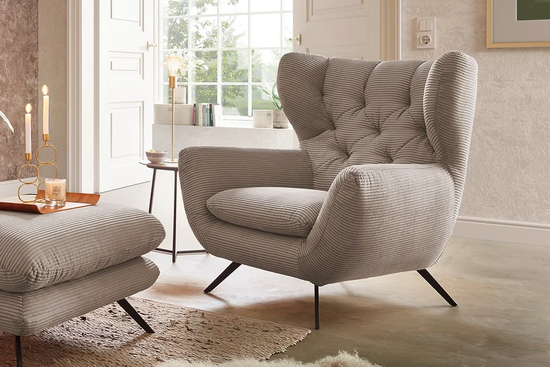 KAWOLA Sessel CHARME Hochlehnsessel Cord taupe