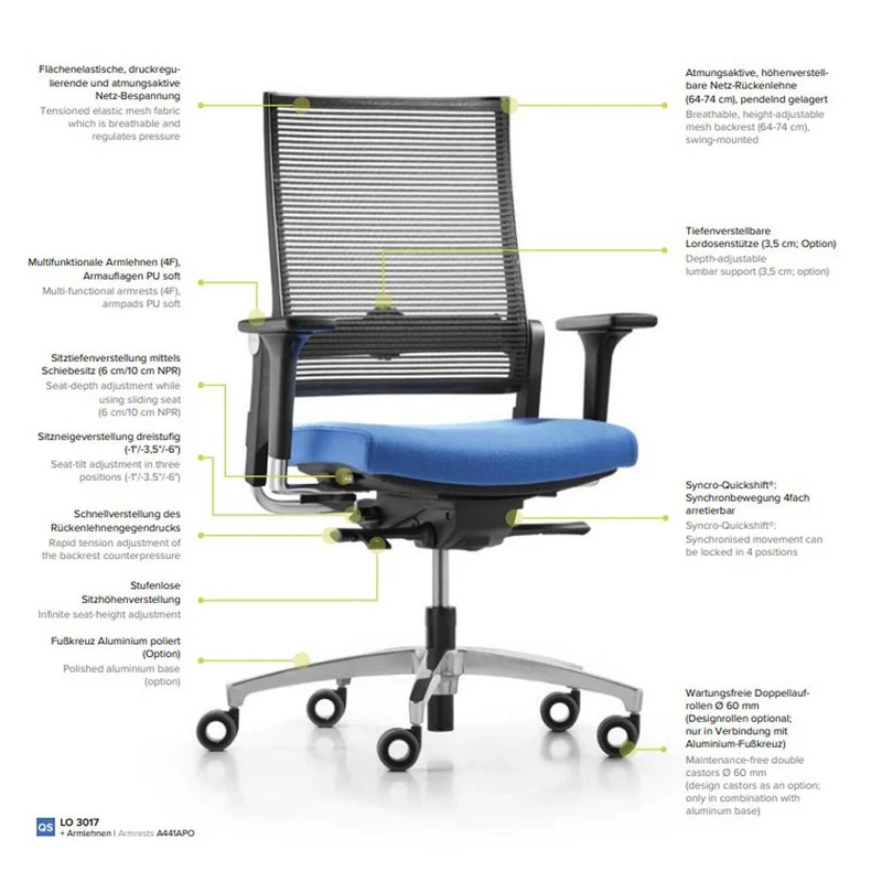 Ergonomischer Bürostuhl Dauphin LORDO FLEX LO 3017_SLP | Netzrücken | Schwarz
