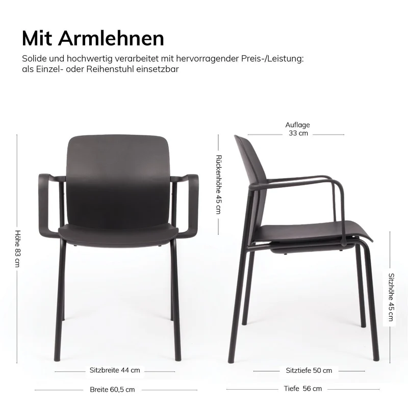 lento light 2.0 Besucherstuhl Stapelstuhl | 4-Fuß-Stuhl | mit Armlehne