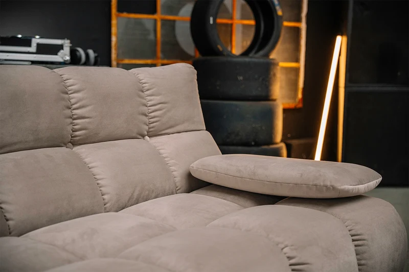 KAWOLA Sitzgruppe VIVIEN Ecksofa Drehsessel Hockerbank Velvet sand
