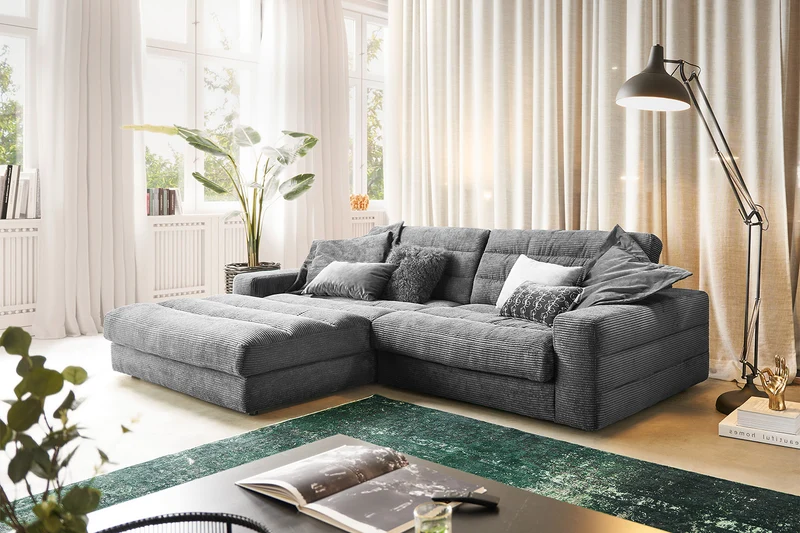 KAWOLA Sofa LANA Ecksofa Cord grau