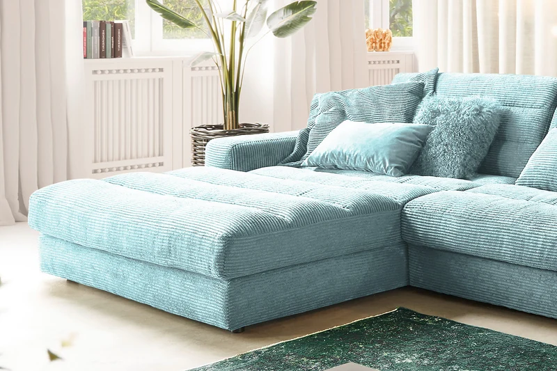 KAWOLA Sofa LANA XL Ecksofa Cord hellblau