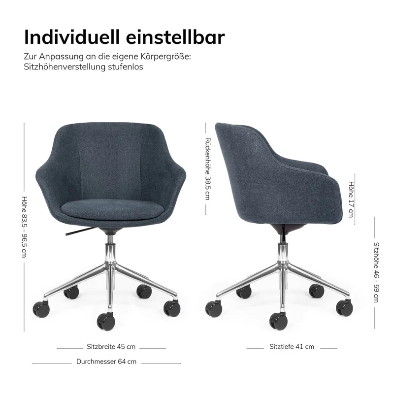 lento Smart Cosy D high | Gestell schwarz | Konferenzstuhl | Besucherstuhl | Wippfunktion & Rollen