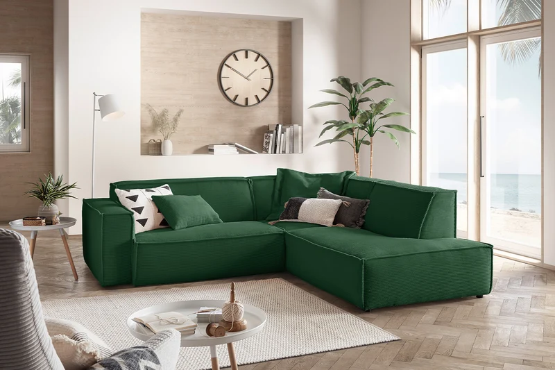 KAWOLA Sofa SAMU Ecksofa Cord smaragd