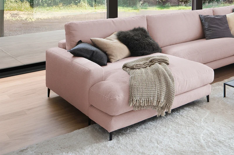 KAWOLA Sofa CARA Wohnlandschaft U-Form Cord rosa