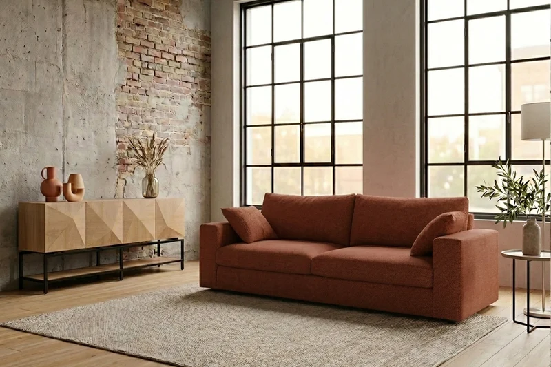 KAWOLA Sofa AMINA 3-Sitzer Stoff cognac