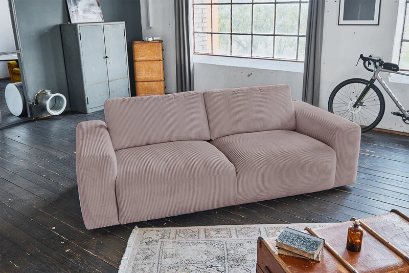 KAWOLA Sofa BODHI 3-Sitzer Cord rosa