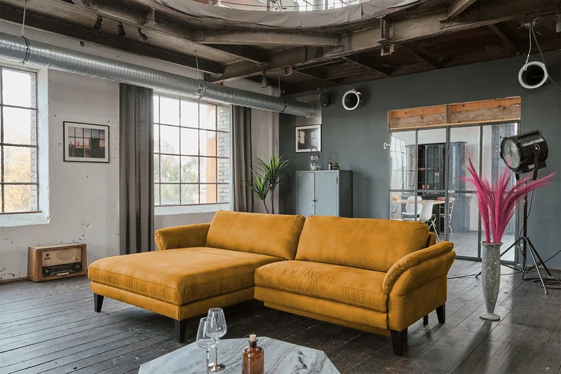 KAWOLA Sofa MALTA Ecksofa Stoff gold