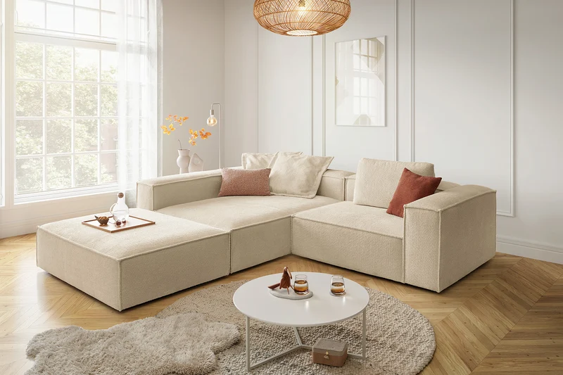 KAWOLA Sofa CARMO Ecksofa Stoff beige