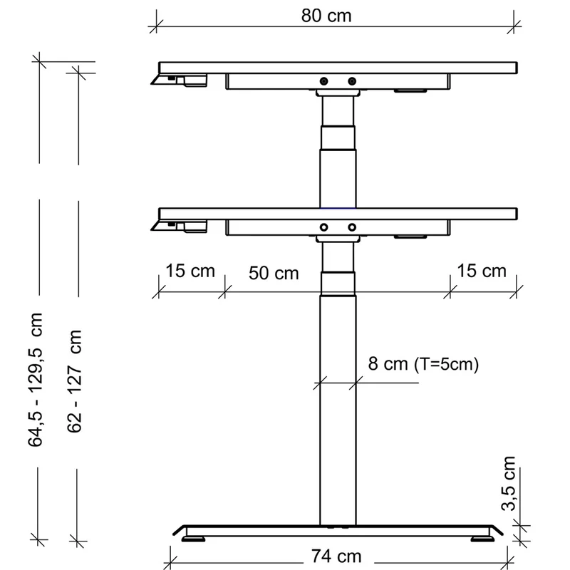 YOS T5 Höhenverstellbares Schreibtisch Gestell | Tischgestell | bis 129,5 cm | 3 Farben
