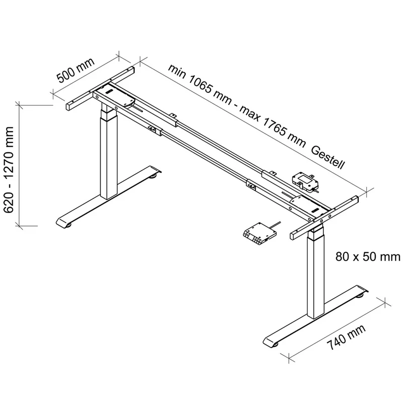 YOS T5 Höhenverstellbares Schreibtisch Gestell | Tischgestell | bis 129,5 cm | 3 Farben