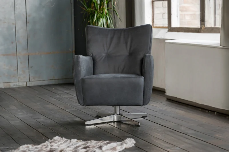 KAWOLA Sessel ALINE Drehsessel Sessel Leder schwarz 68x87x72cm (B/H/T)
