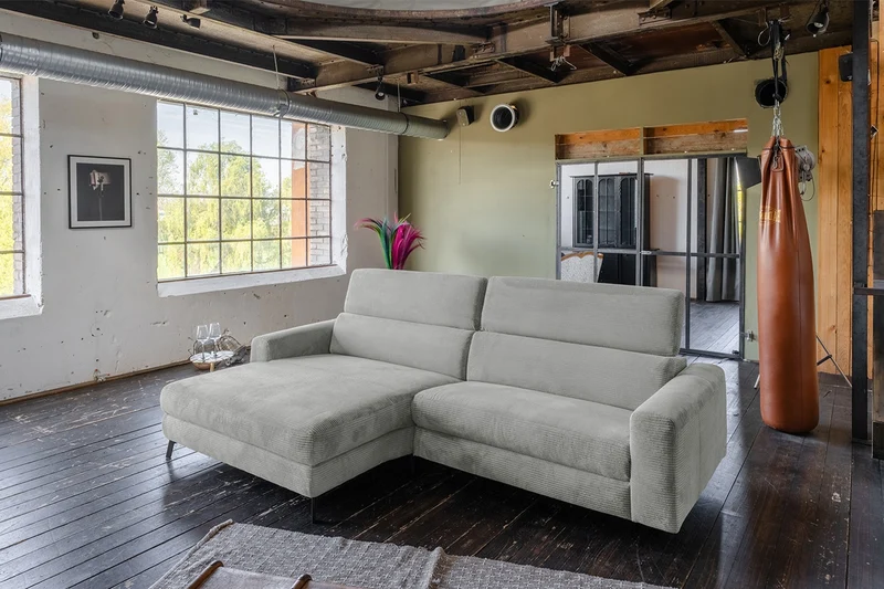 KAWOLA Sofa LAISKA Ecksofa Cord hellgrau