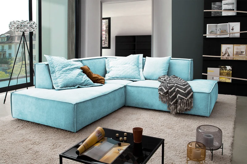 KAWOLA Sofa SAMU Ecksofa Stoff hellblau