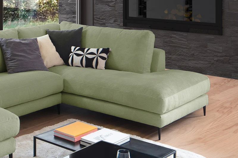 KAWOLA Sofa CARA Wohnlandschaft U-Form Cord olivgrün