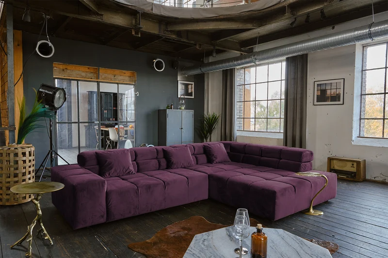 KAWOLA Sofa NEVADA Ecksofa Velvet purple