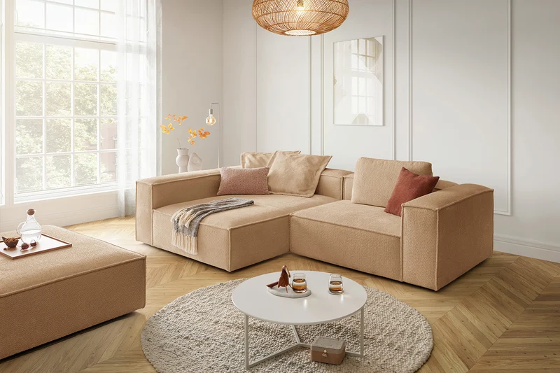 KAWOLA Sofa CARMO Ecksofa Stoff creme