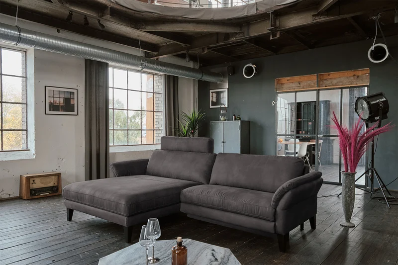 KAWOLA Sofa MALTA Ecksofa Stoff anthrazit