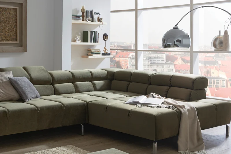 KAWOLA Sofa NELSON Ecksofa Velvet olivgrün