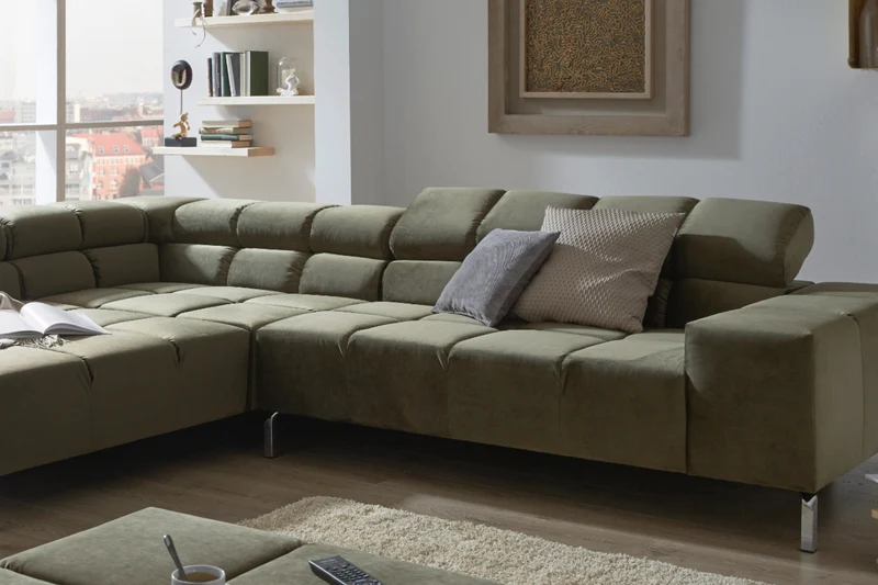 KAWOLA Sofa NELSON Ecksofa Velvet olivgrün