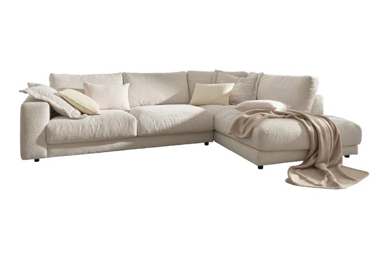 KAWOLA Sofa MADELINE Ecksofa mit Recamiere Cord cremeweiß