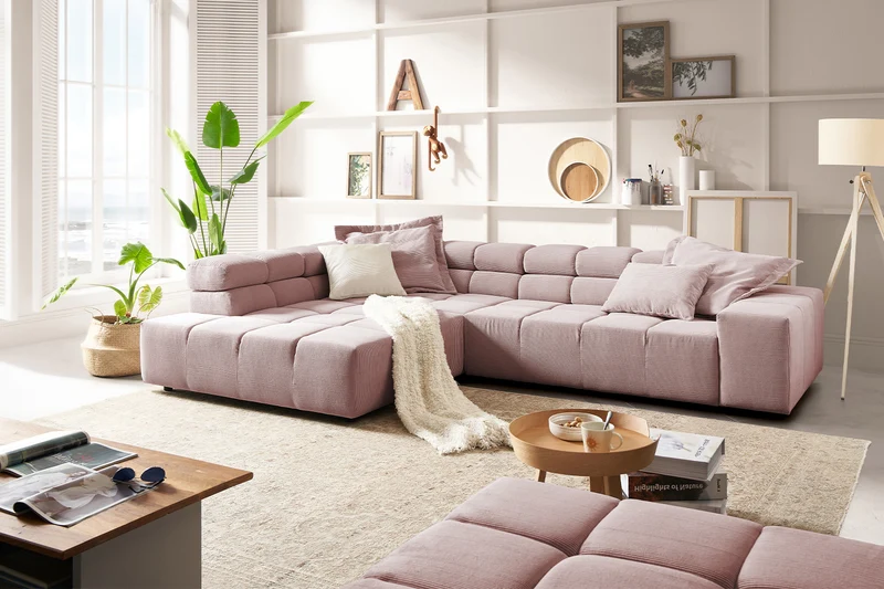 KAWOLA Sofa NEVADA Ecksofa Feincord rosa