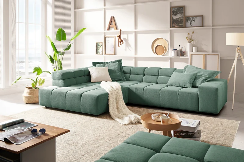 KAWOLA Sofa NEVADA Ecksofa Feincord grün