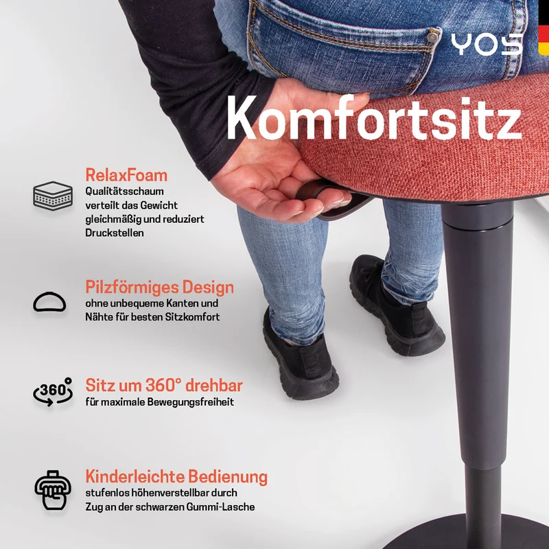 YOS S1 ergonomischer Bürohocker | Stehhocker | Pendelhocker