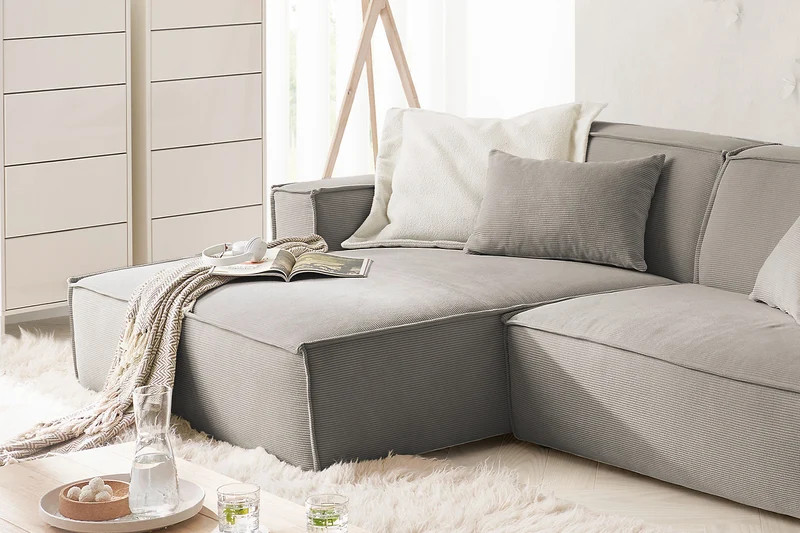 KAWOLA Sofa SAMU Ecksofa Feincord grau