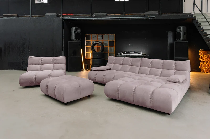 KAWOLA Sitzgruppe VIVIEN Ecksofa Drehsessel Hockerbank Velvet roségrau