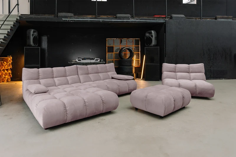 KAWOLA Sitzgruppe VIVIEN Ecksofa Drehsessel Hockerbank Velvet roségrau