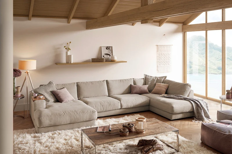 KAWOLA Sofa MADELINE Wohnlandschaft U-Form Cord taupe