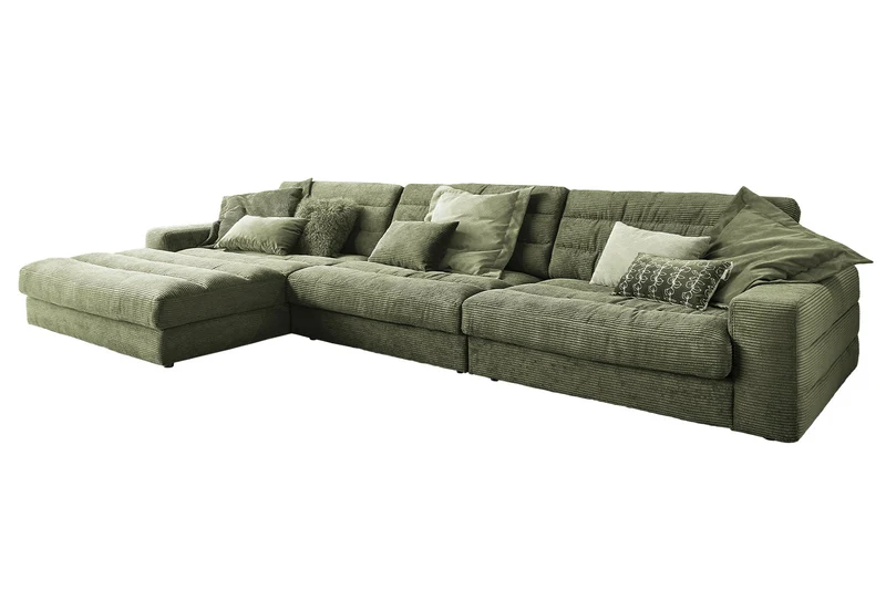 KAWOLA Sofa LANA XL Ecksofa Cord olivgrün