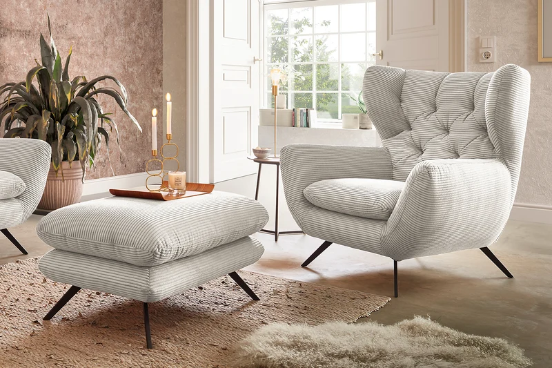 KAWOLA Sessel CHARME Hochlehnsessel Cord cremeweiß